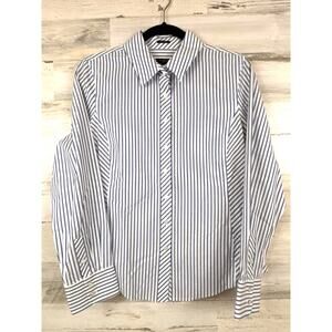 Talbots Womens 10 Petite Blue White Stripe Mix Perfect Button Up Dress Shirt NEW